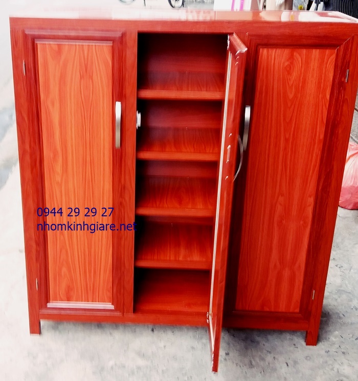 ke-giay-dep-nhom-kinh-gia-re Tủ giầy dép nhôm vân gỗ đẹp