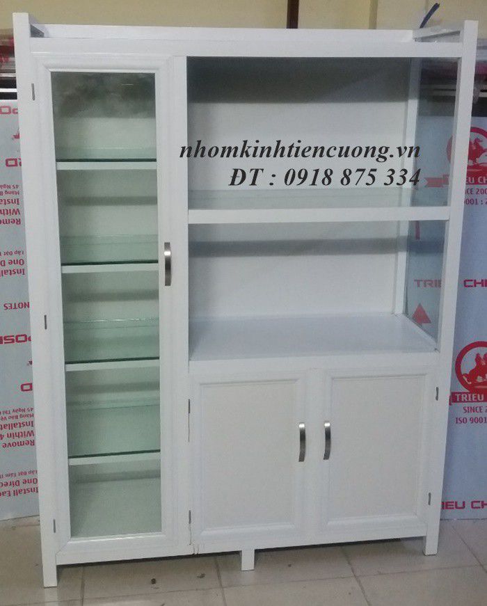 Tủ Chén Nhôm Kính Tphcm - Mẫu Nhỏ Cho Nhà Bếp Màu Trắng Đẹp